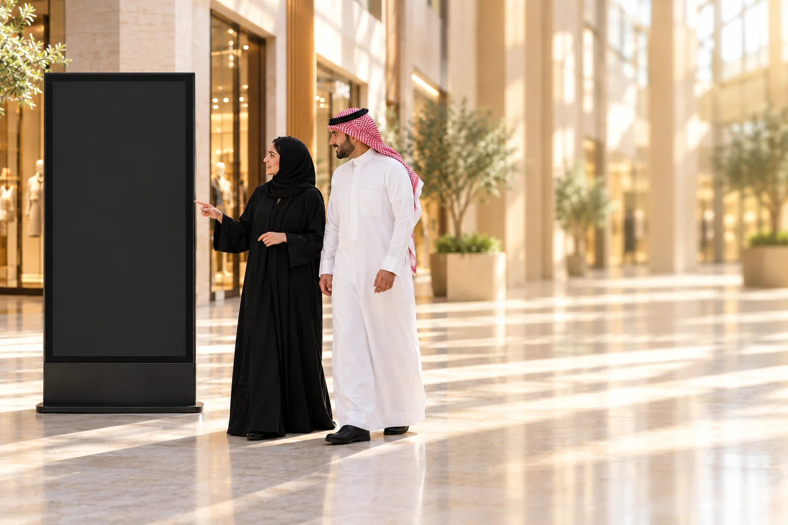 Illustrative digital screen scene in a Saudi venue